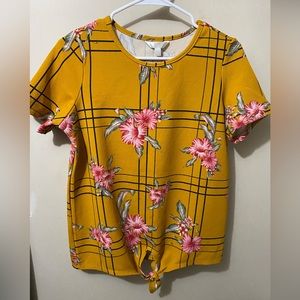 Small floral yellow blouse with tie at front